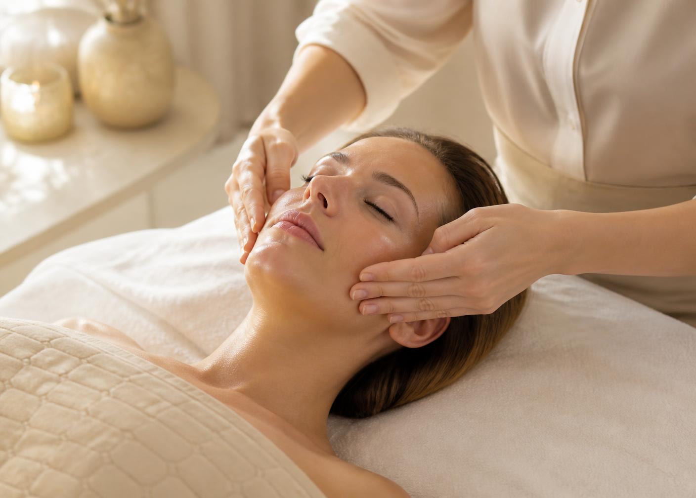 A SKYE therapist performing a slow lymphatic facial massage
